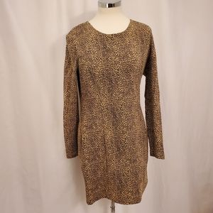 Cheetah Print L/S Form Fitting Dress EUC Sz M